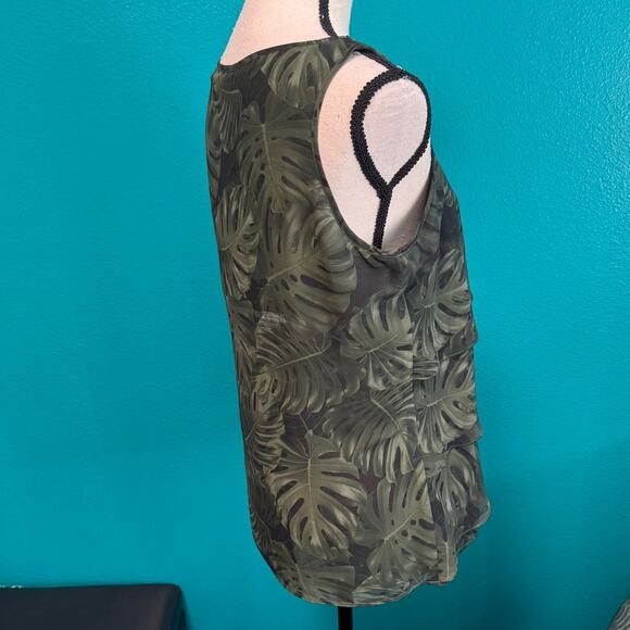 Michael Kors Green Botanical Layered Ruffle Round Neck Sleeveless Blouse Medium - Picture 5 of 12